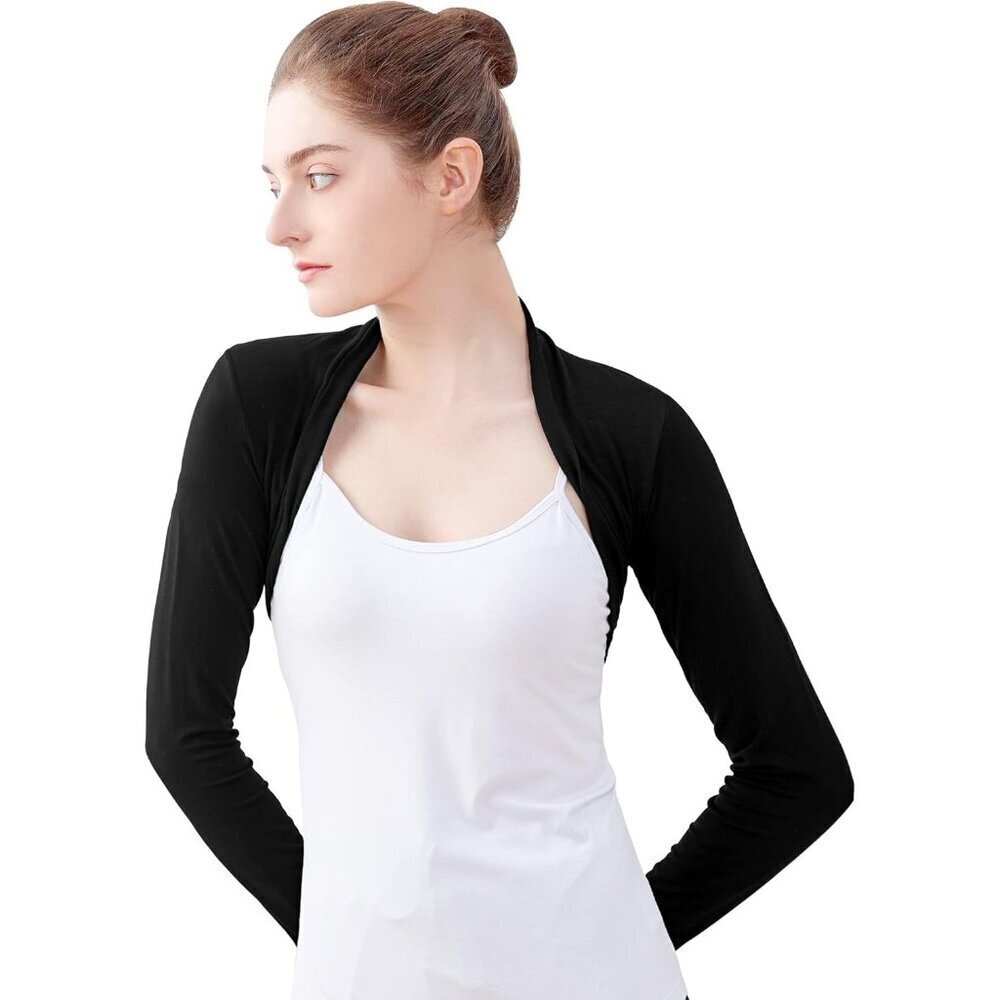 Cotton Teens Women Bolero Shrug for Dance Leotards Dress Crop Long Sleeve